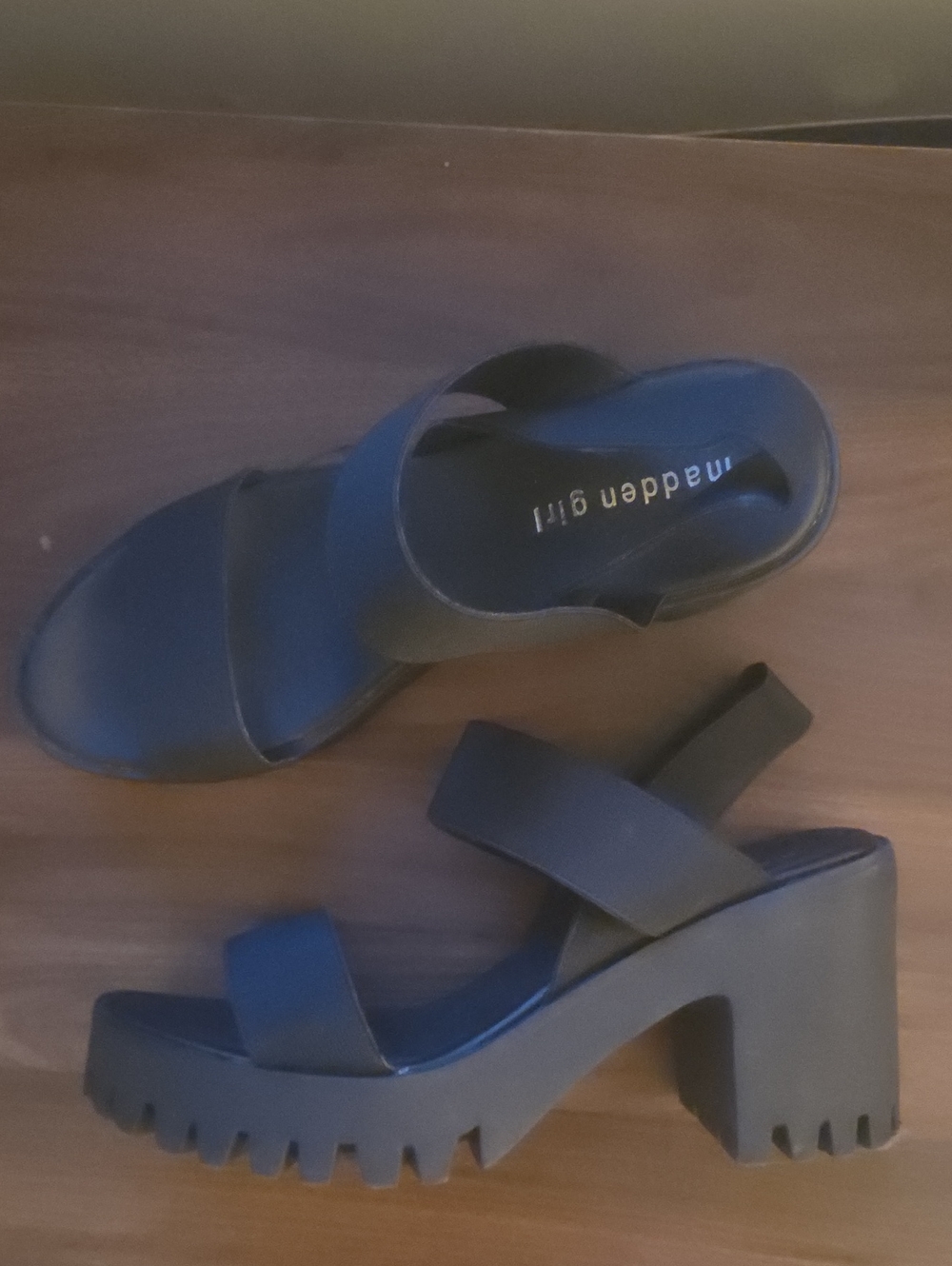 Madden Girl Black Chunky Lug-Heel Sandals